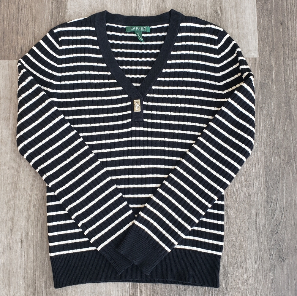 Lauren Ralph Lauren Black and White Stripe Sweater Size M